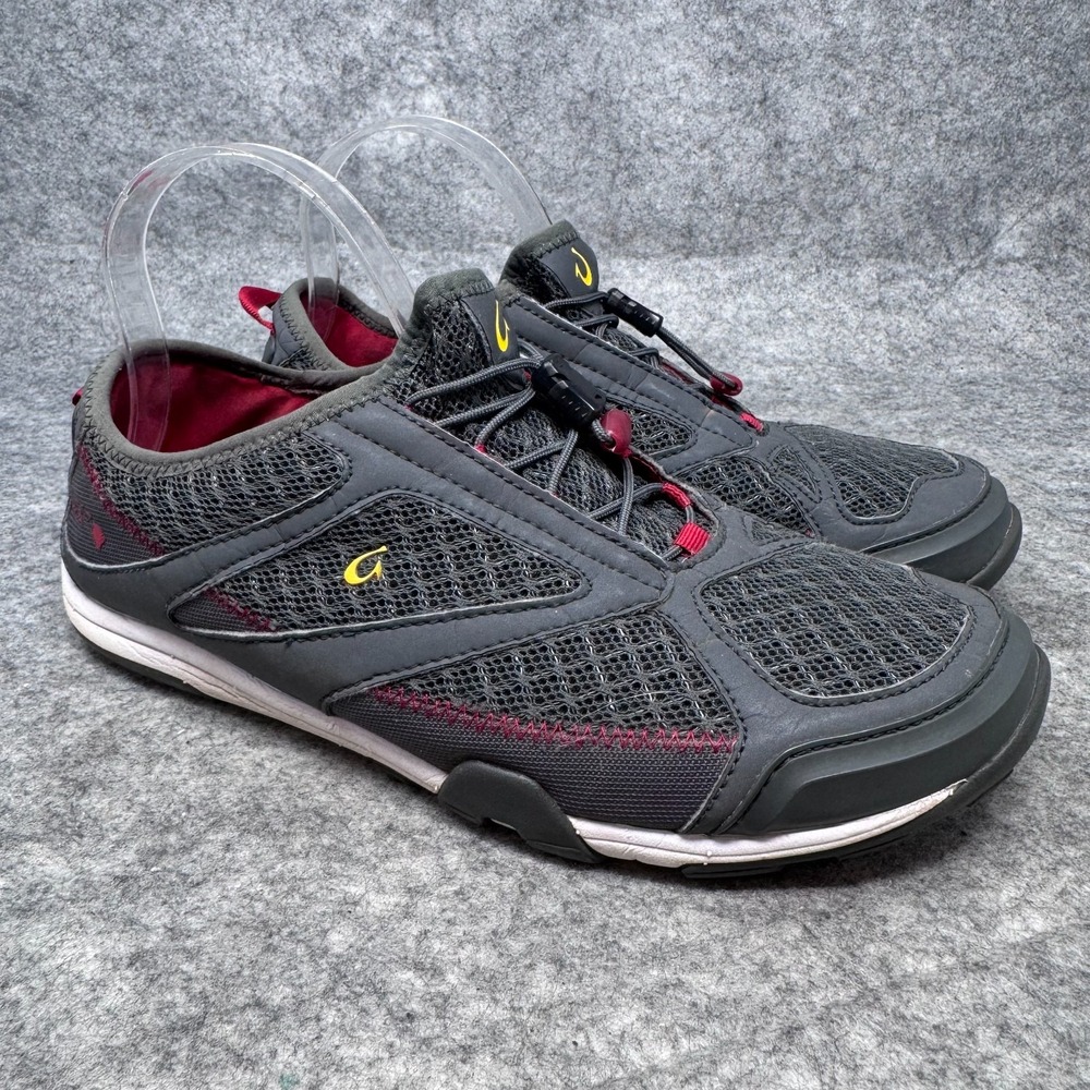 OLUKAI Eleu Trainer Shoes Womens Size 9.5 Gray Red Drawstring Water Sneakers